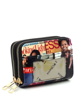Magazine Cover Collage Card Holder Wallet OA014 BLACK MULTI